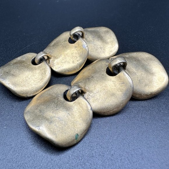 Vintage gold tone frosted Long Wavy Drop Clip on Earrings - Picture 3 of 7